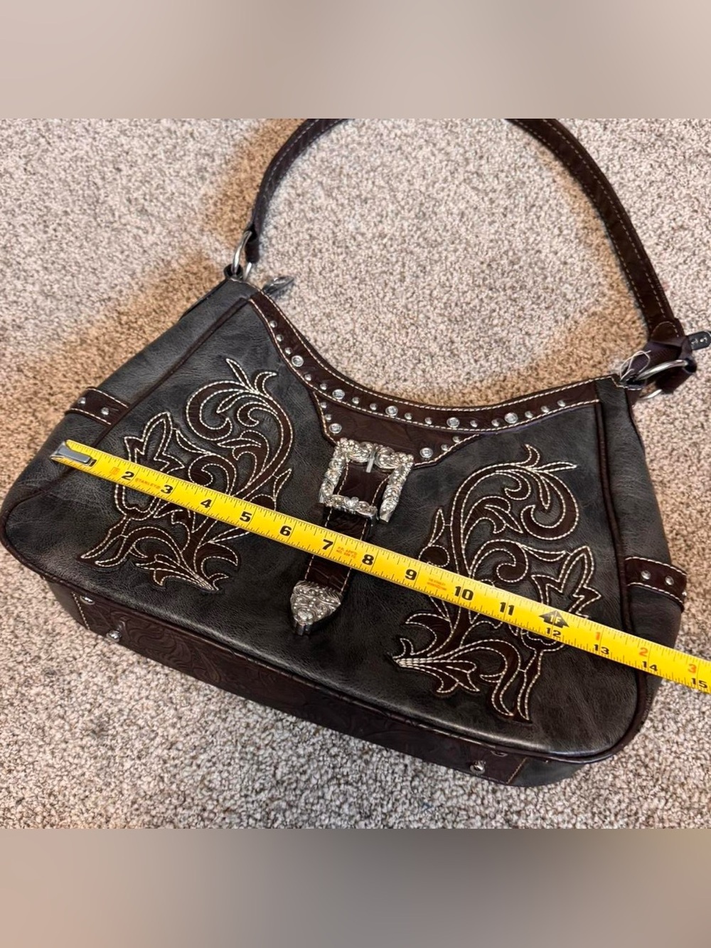 ❌SOLD❌Western Y2K Brown Purse W rhinestone buckle and floral embroidery - Picture 5 of 8